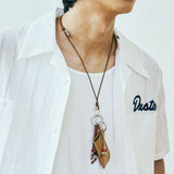 turquoise leather cord beads necklace & lighter case brown