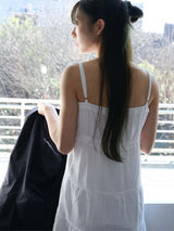 Boho Shirring Mini Dress (White)