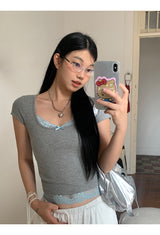 Sky Lace Gray Short Sleeve Tee