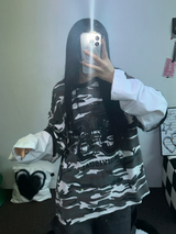 ミリタリーレイヤードオーバーフィットロゴスリーブTシャツ 🩶💚🤍2カラー