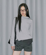 Side Snap Waffle Hood Long Sleeve - LIGHT GRAY