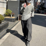 バックプリントストライプサンジデニムバンドパンツ