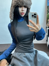 ラグランスリーブポロネックTニット💚💙🩷🩶4カラー