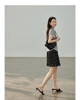 Dot ruffle flare mini skirt