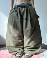TRACKING BUCKLE NYLON CRINKLE TWO PLEAT WIDE LONG PANTS 💛🖤💚 - 3 COLORS