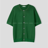  Slag Cooling Hachi Knit Short Sleeve Round Cardigan