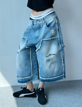 カーペンターワイドマキシオーバーバミューダデニムパンツ💙🖤 - 2 カラーズ