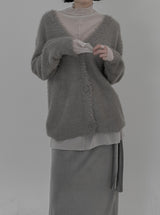 Loose-fit V-neck fur cardigan