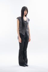 Low shirring button-up blouse