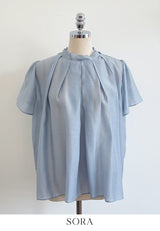 Ringo Pintuck Back Ribbon Short Sleeve Blouse