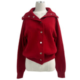  Metal snap button high neck long sleeve knit cardigan (3 colors)