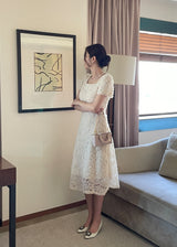 ラブスクエアフラワーフレアワンピース