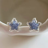 Sparkling Blue Star Stud Earrings