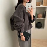 [BELLIDE MADE] lルーズフィッティングカラーレスコットンシャツ