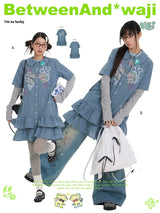 BETWEENAND spring lucky deer plaid doll collar shirt waji co-branded dress stacked women