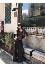 コットンウールスカーフドットブラウン長袖Tシャツ