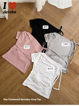 タイニーアンバランスノースリーブストラップTシャツ