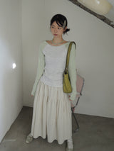 side string long skirt (mint stripe) (washed cotton)