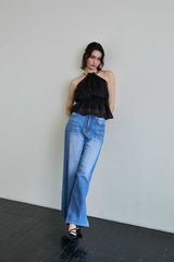 PEARL HALTERNECK TOP / BLACK