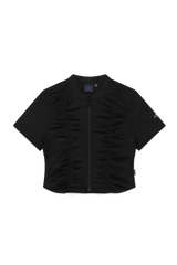 SHIRRING COTTON ZIP UP