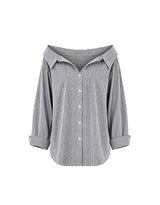 Elowen Open Collar Wide Cuff Long Sleeve Stripe Shirt Grey