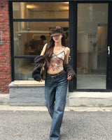 faded autumn washing semi wide denim pants