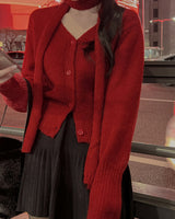Knit cardigan & scarf set