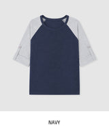 Pocky Check Button Roll-up Raglan Long Sleeve