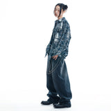 Washed Painted Check Shirt - NAVY