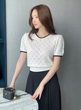 Caron Color Matching Openwork Puff Short Sleeve Knit