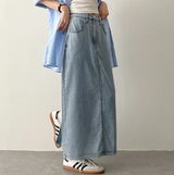 Sundy Charlang クールデニムロングスカート [ショート & ベーシックセレクション] Lyocell Fabric