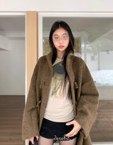 wool high-neck toggle half coat