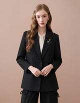 Verena Brooch Double Tailored Stripe Jacket Black