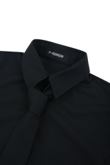 Black stripe crop shirts & tie set