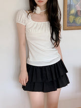 #ハノレイヤードリブ半袖Tシャツ + ローズタイセット (3color)