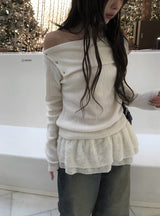 Punk Snap Button Brushed Off-Shoulder Knit