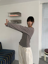 キンバーボーダーラウンド長袖Tシャツ