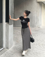 [MADE/7color] タイニーリブレタリング半袖Tシャツ