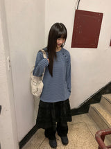 ビーダイアゴナルヘンリーネックボーダー長袖Tシャツ
