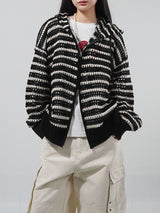 (UNISEX) メッシュストライプクロップドジップアップニット