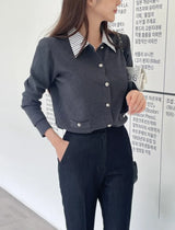 Atin Shirt Collar Pocket Knit Cardigan