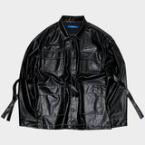 glossy strap shirt_black