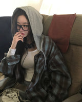 [Bellide made] airplane HOODED LOOSE-FIT CHECK SHIRT