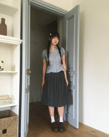 Pique チェック柄Vネックシャーリングパフ半袖ブラウス
