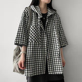 EMIEW Boxy Fit Checkered Hoodie Short Sleeve Shirt