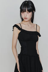 ペタルラッフルドレス black