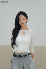 embroidered white lace long-sleeved T-shirt