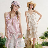 MAQI Romantic Frill Lace Asymmetrical Chiffon Sleeveless Dress Resort Look Camisole
