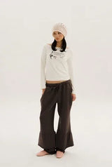 Frill sweat pants - deep brown