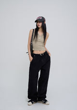 Rich Double Knee Patch Straight Denim